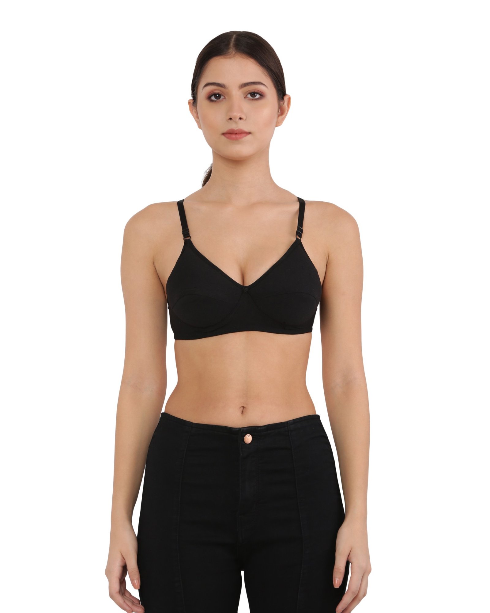 Cotton Blend Seamed Padded Bra with Adjustable Strap