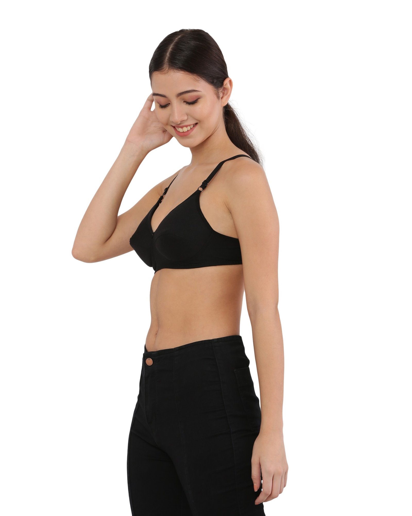 Cotton Blend Seamed Padded Bra with Adjustable Strap