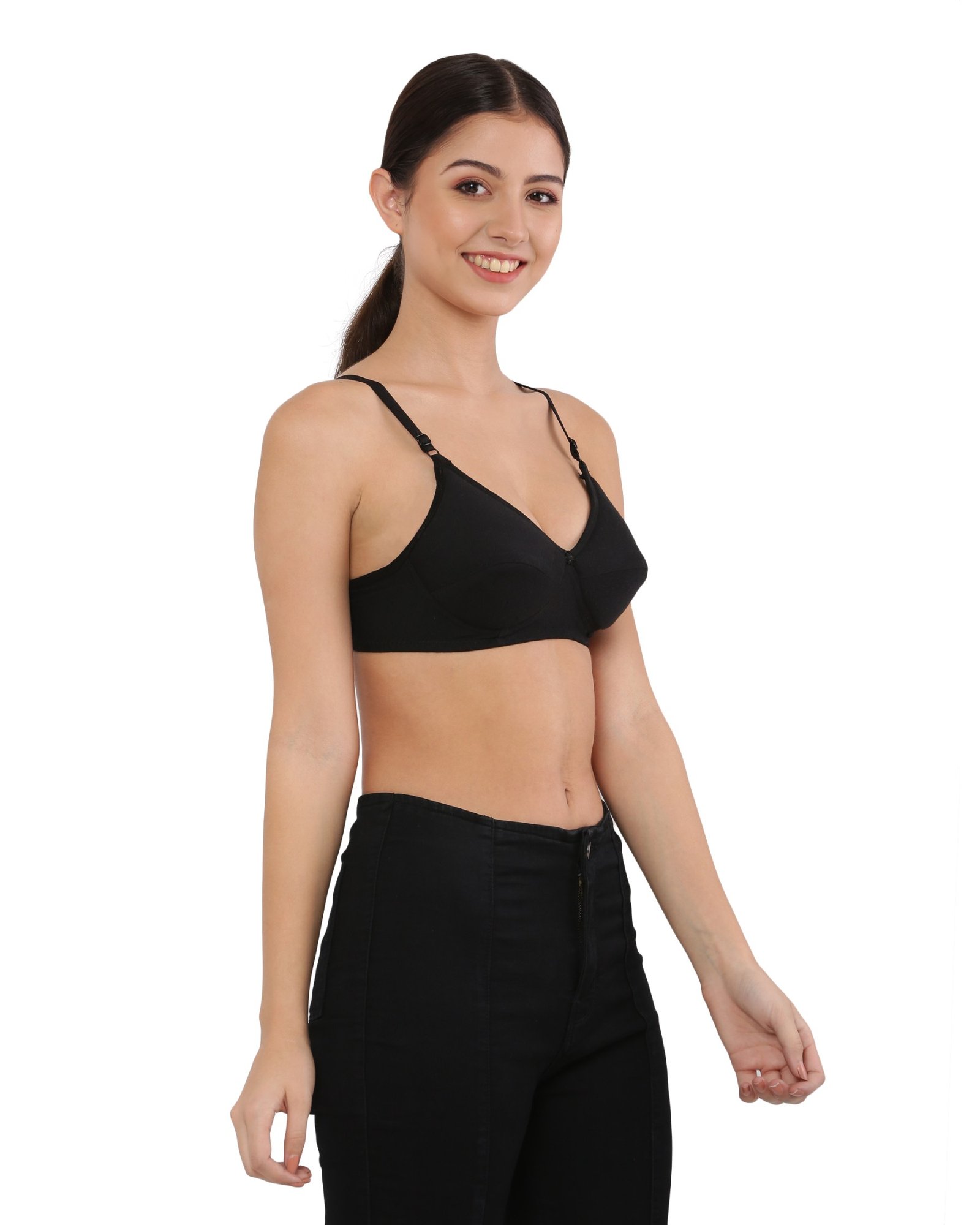 Cotton Blend Seamed Padded Bra with Adjustable Strap