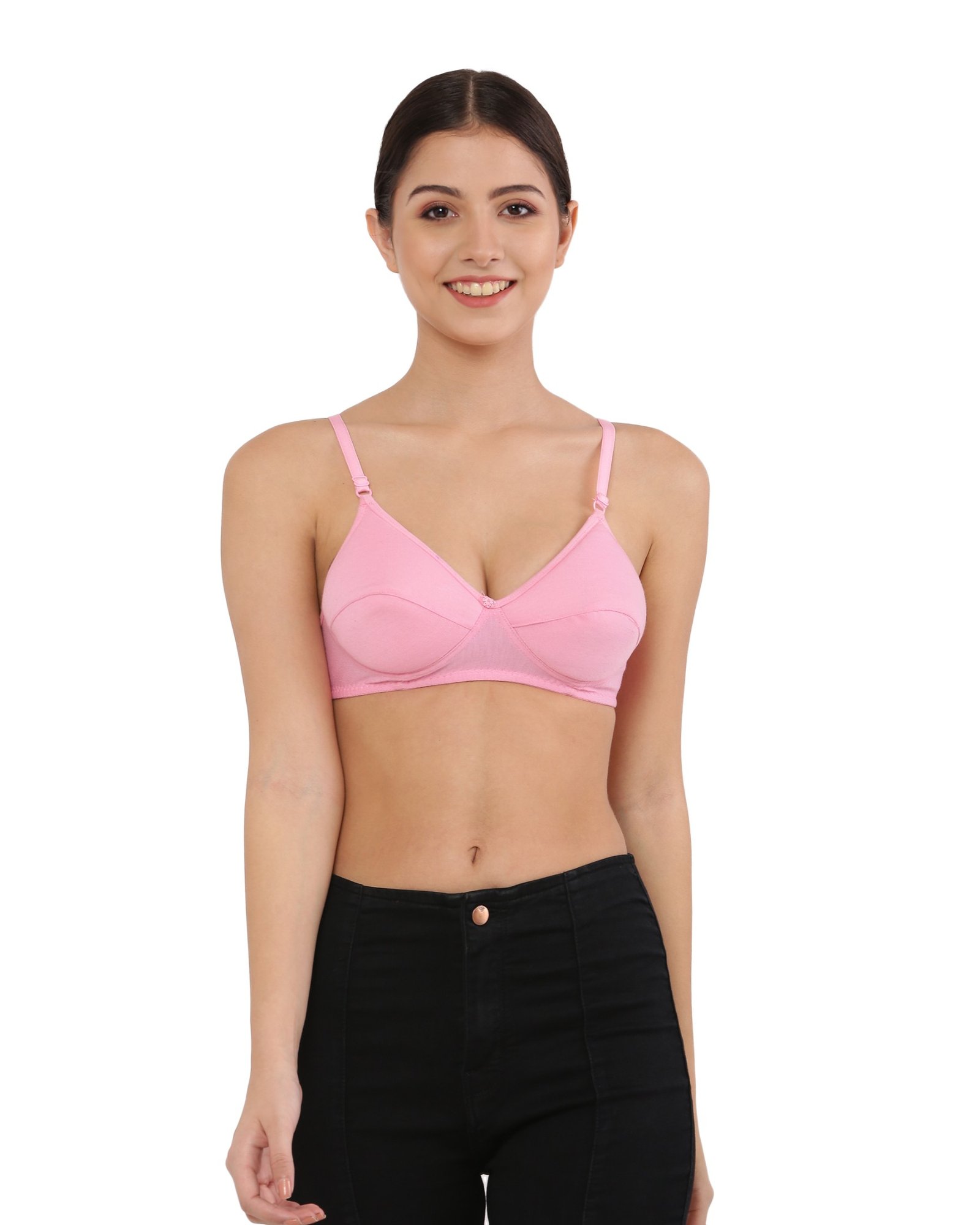 Cotton Blend Seamed Padded Bra with Adjustable Strap