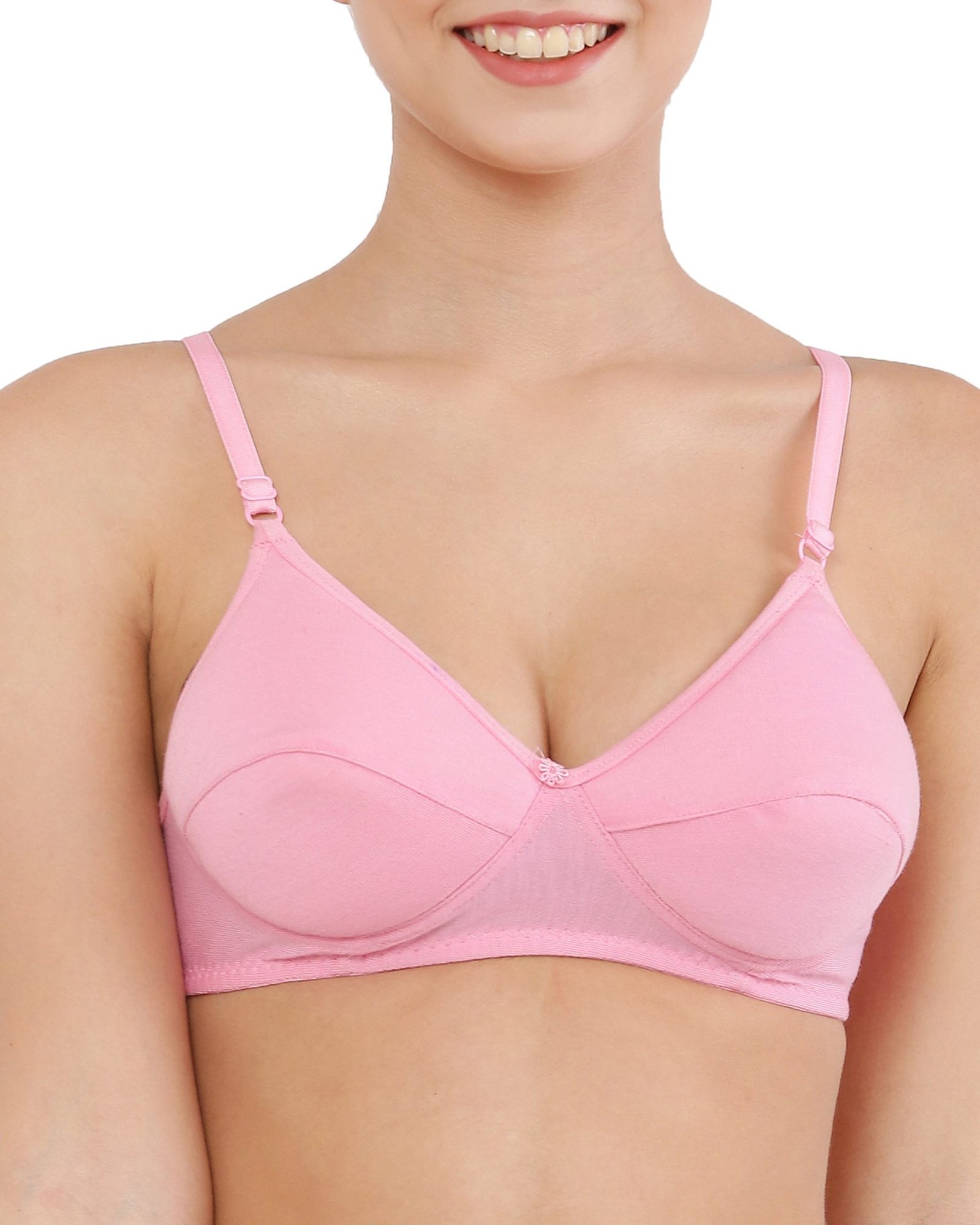 Cotton Blend Seamed Padded Bra with Adjustable Strap