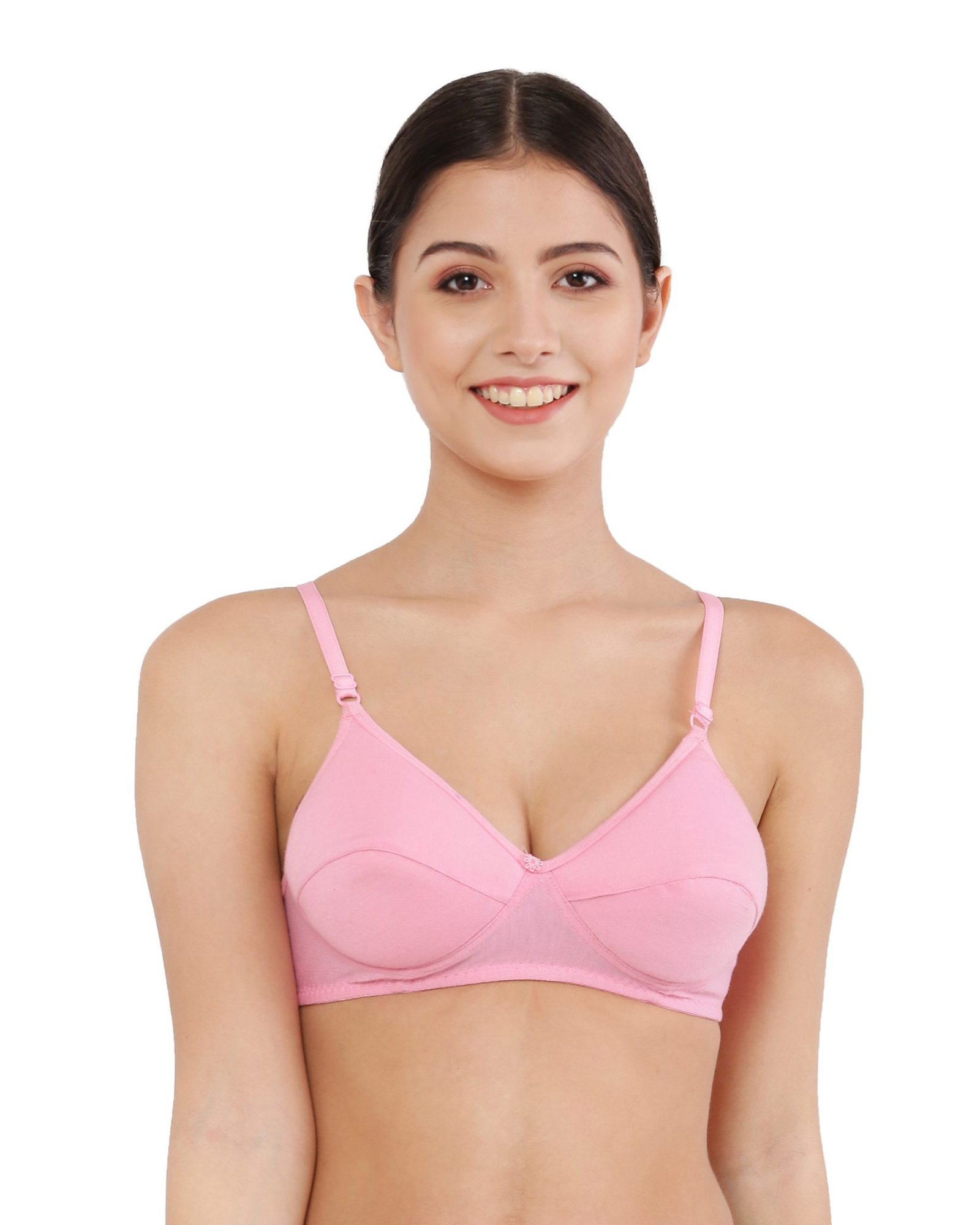 Cotton Blend Seamed Padded Bra with Adjustable Strap