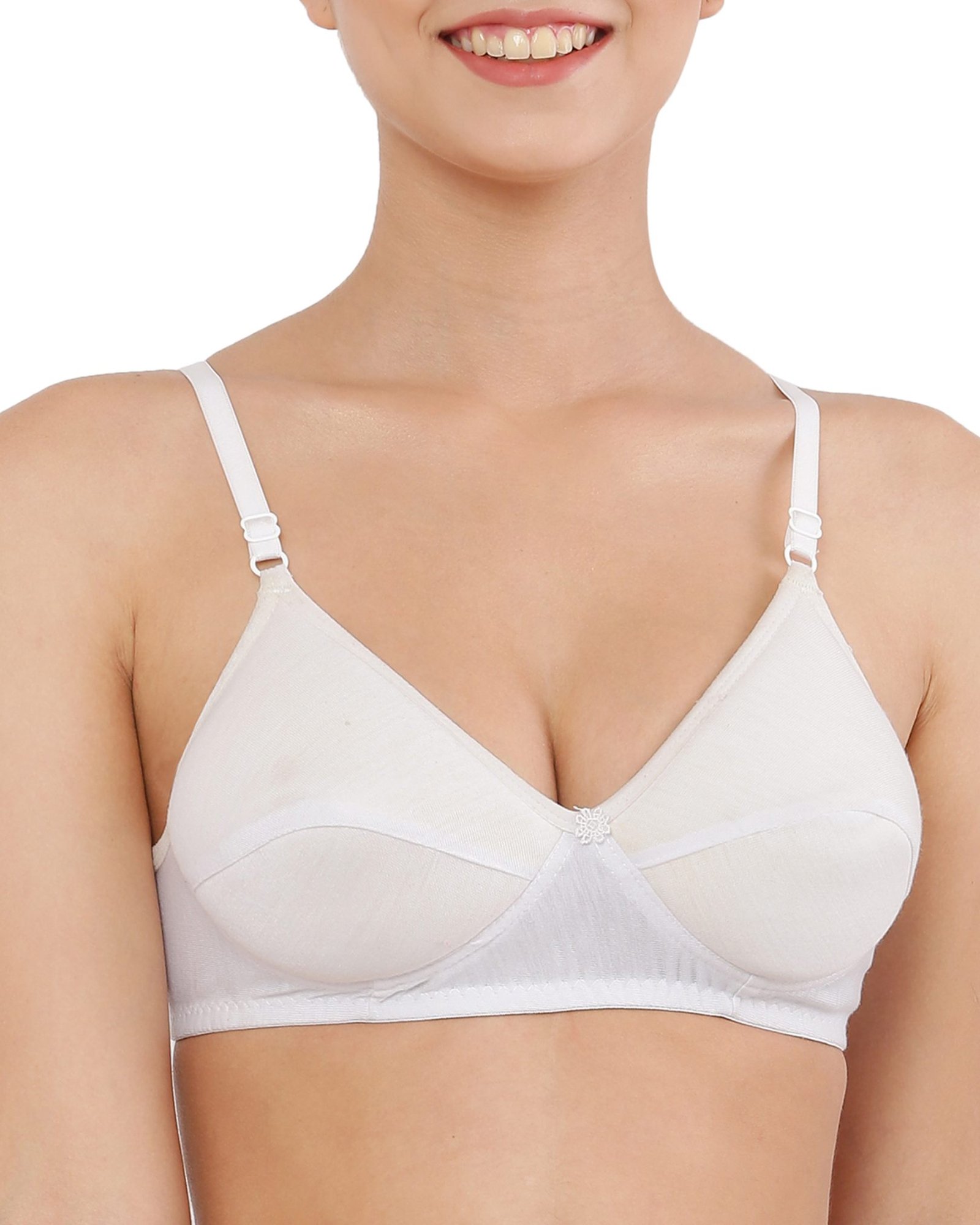 Cotton Blend Seamed Padded Bra with Adjustable Strap