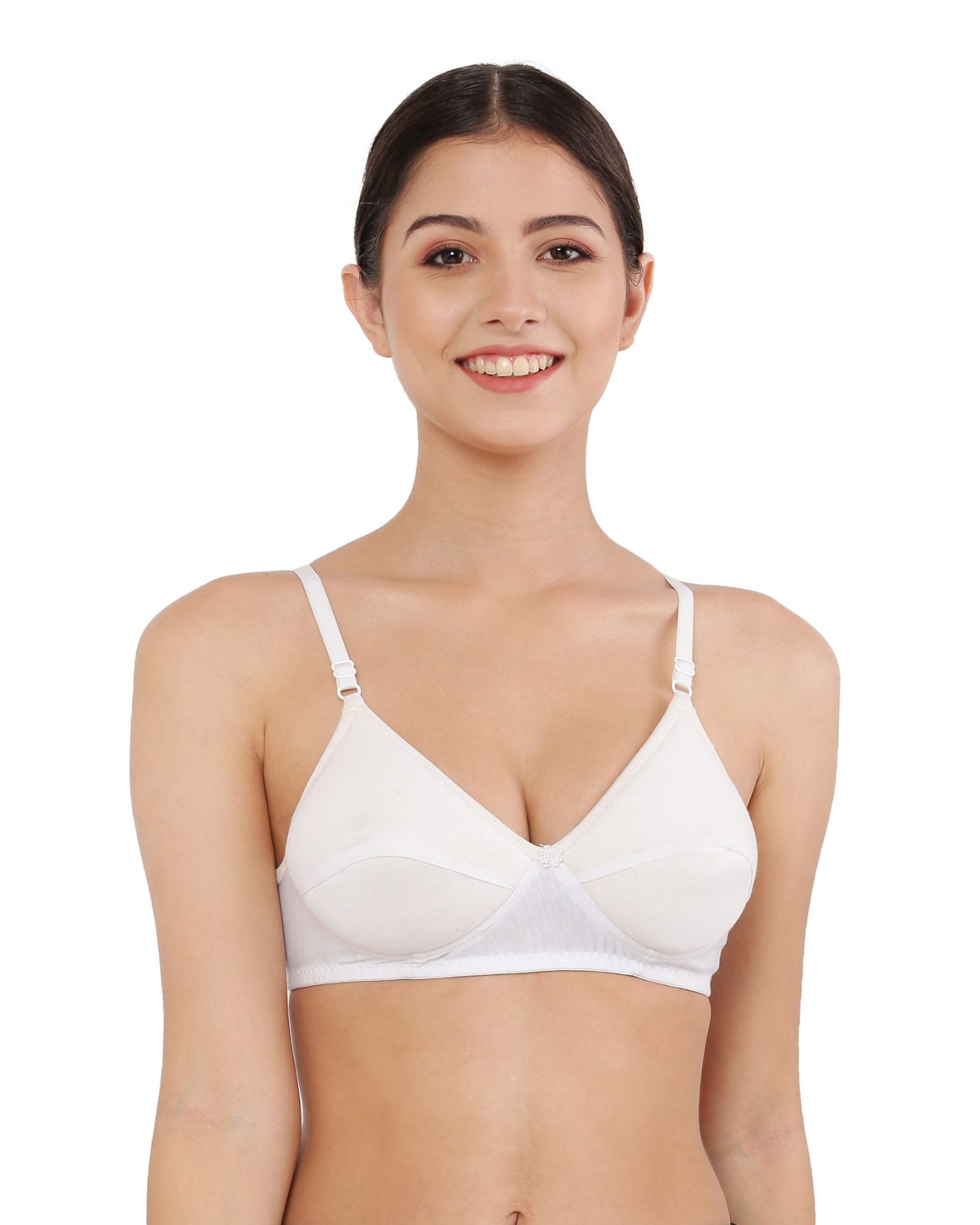 Cotton Blend Seamed Padded Bra with Adjustable Strap