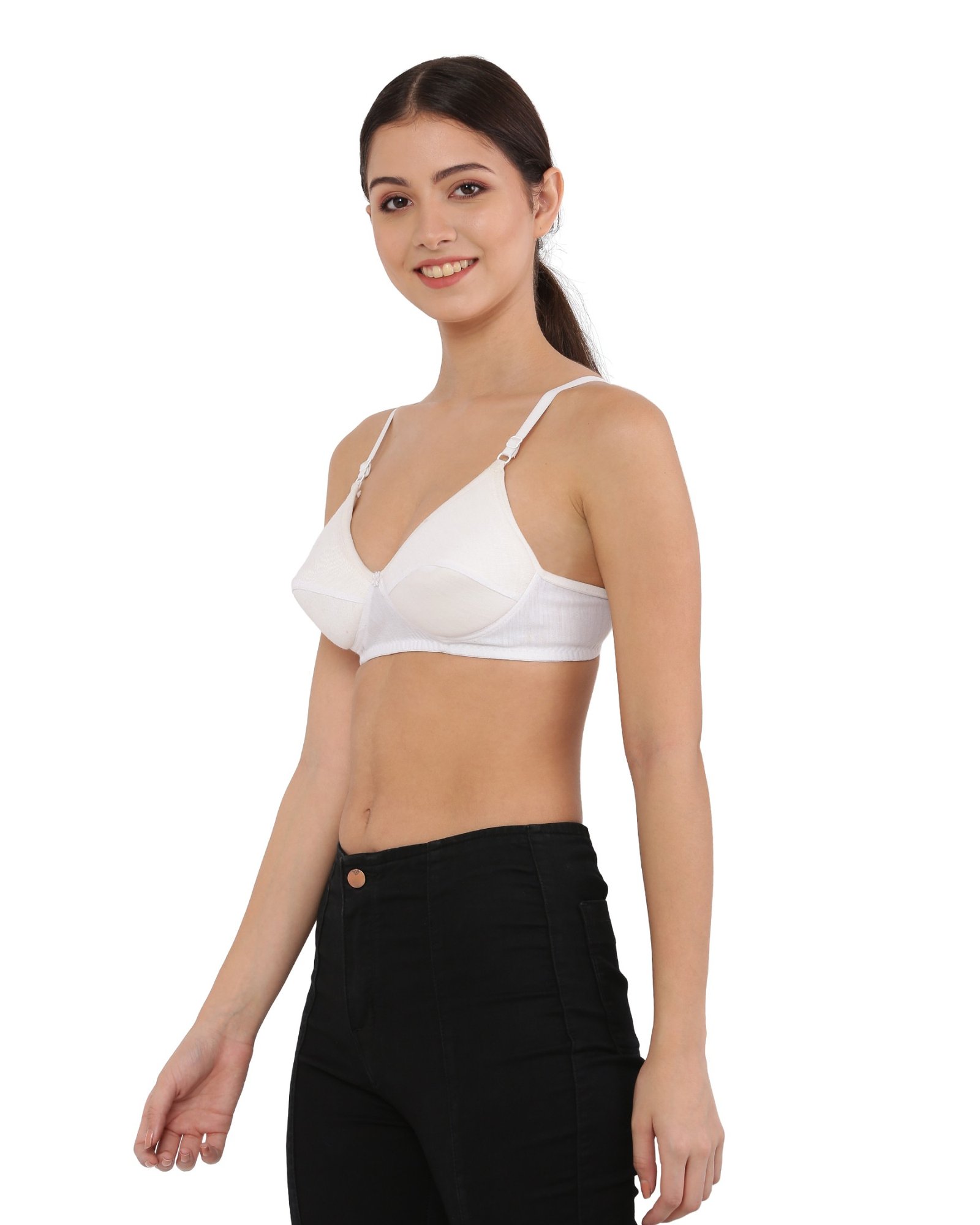 Cotton Blend Seamed Padded Bra with Adjustable Strap