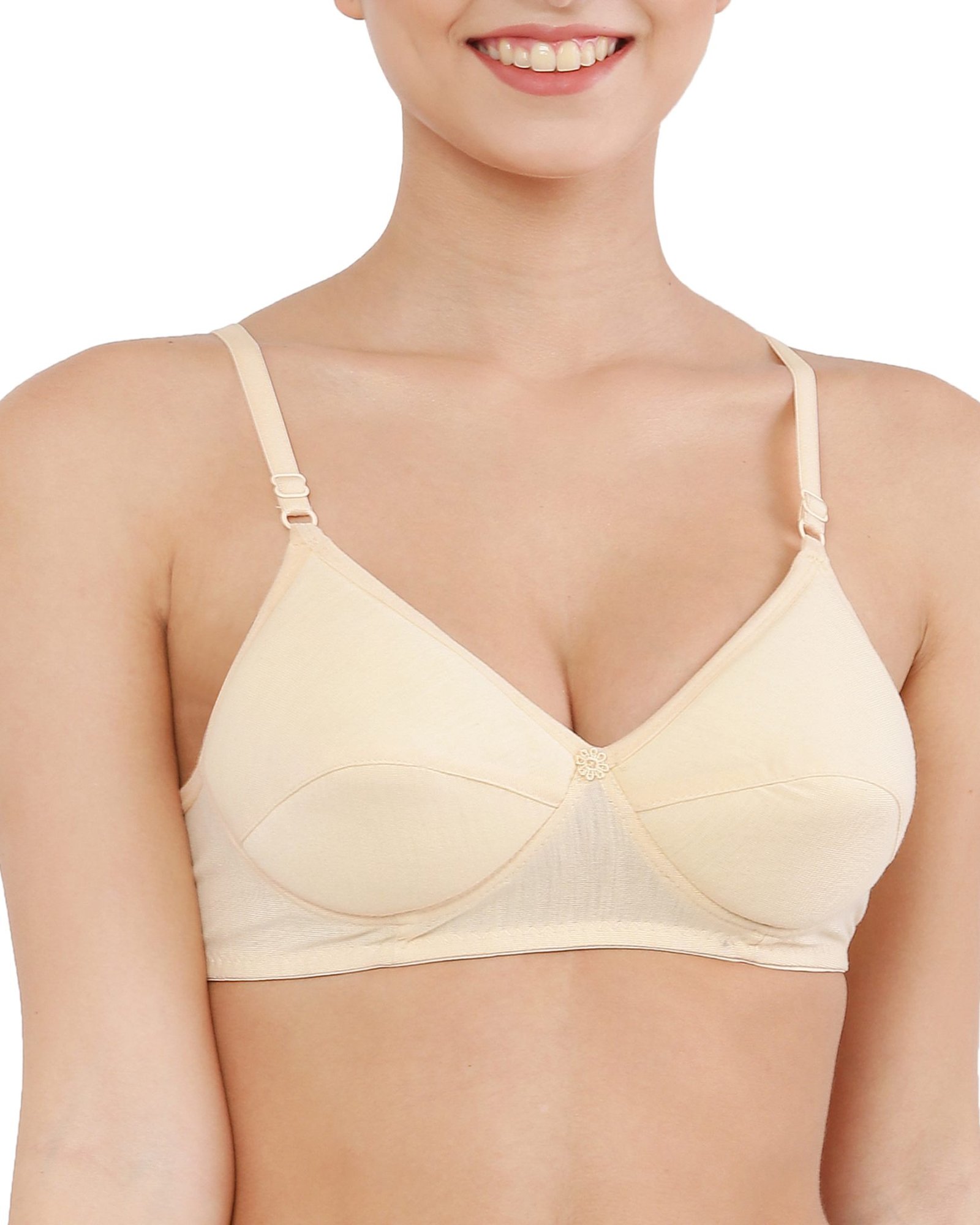 Cotton Blend Seamed Padded Bra with Adjustable Strap