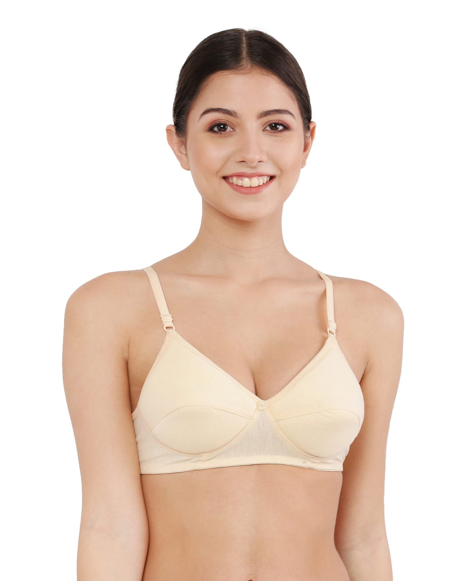 Cotton Blend Seamed Padded Bra with Adjustable Strap